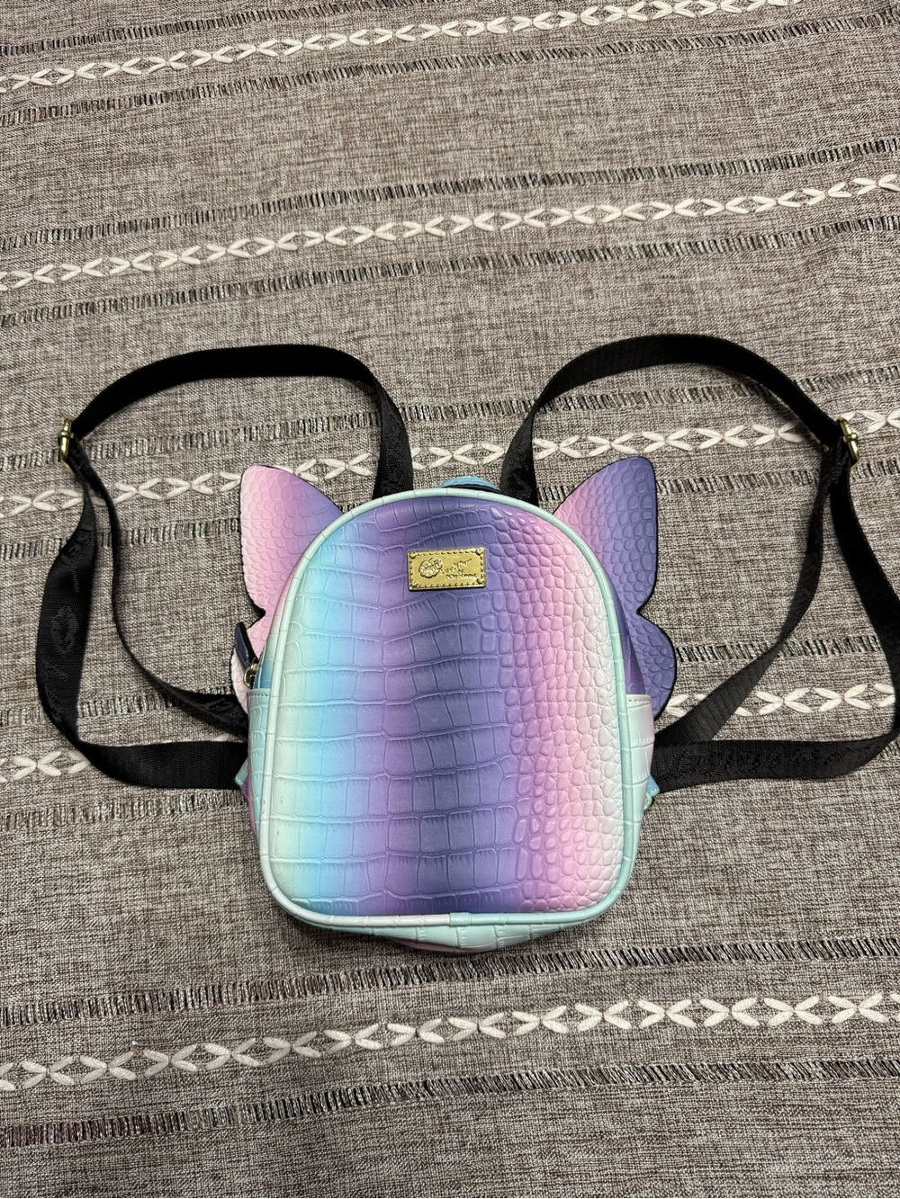 Betsy Johnson Luv Mini Backpack With Rotating Wings Croc Iridescent Ombre Purple